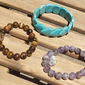 Crystal Amethyst, Tiger Eye, Turquoise Bracelets